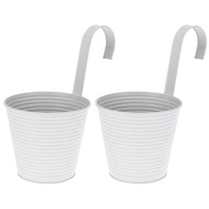 Set van 2x stuks bloempotten/plantenbakken zinken emmertjes met ophanghaak Wit