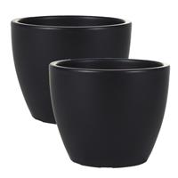 Steege 2x stuks plantenpot/bloempot in een strakke Scandinavische look zwart Dia 13 cm en Hoogte 11 cm glanzend