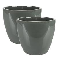 Steege 2x stuks plantenpot/bloempot in een strakke Scandinavische look antraciet Dia 15 cm en Hoogte 12 cm glanzend