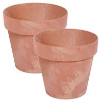 Prosperplast Set van 2x stuks kunststof bloempotten betonlook 20 cm terracotta - Bloempotten/plantenpotten voor binnen en buiten