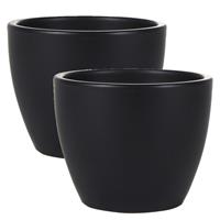 Steege 2x stuks plantenpot/bloempot in een strakke Scandinavische look zwart Dia 15 cm en Hoogte 12 cm glanzend