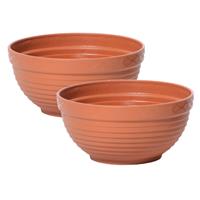 Prosperplast 2x stuks tafelstuk plantenpot/bloempot kunststof dia 34 cm en hoogte 13.5 cm in het terra cotta voor binnen/buiten
