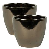 Steege 2x stuks plantenpot/bloempot in een strakke Scandinavische look goud Dia 13 cm en Hoogte 11 cm glanzend