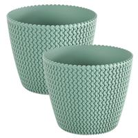 Prosperplast Set van 2x stuks plantenpotten/bloempotten kunststof dia 22 cm en hoogte 19 cm in het mintgroen voor binnen/buiten