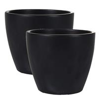 Steege 2x stuks plantenpot/bloempot in een strakke Scandinavische look zwart Dia 16 cm en Hoogte 13 cm glanzend