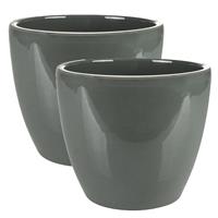 Steege 2x stuks plantenpot/bloempot in een strakke Scandinavische look antraciet Dia 16 cm en Hoogte 13 cm glanzend