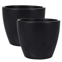 Steege 2x stuks plantenpot/bloempot in een strakke Scandinavische look zwart Dia 18 cm en Hoogte 16 cm glanzend