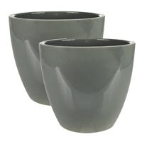 Steege 2x stuks plantenpot/bloempot in een strakke Scandinavische look antraciet Dia 18 cm en Hoogte 16 cm glanzend