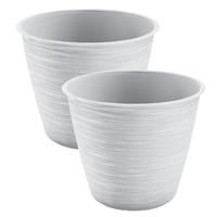 Prosperplast 2x stuks stijlvolle kunststof plantenpot/bloempot dia 24 cm/hoogte 20 cm Paintstripe Wit