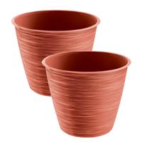 Prosperplast 2x stuks stijlvolle kunststof plantenpot/bloempot dia 24 cm/hoogte 20 cm Paintstripe stone Rood