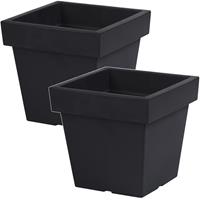 2x Kunststof vierkante bloempotten/plantenpotten 24 cm antraciet - Bloempotten voor binnen en buiten