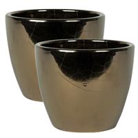 Steege 2x stuks plantenpot/bloempot in een strakke Scandinavische look goud Dia 18 cm en Hoogte 16 cm glanzend