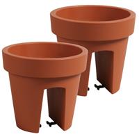 Prosperplast 2x stuks balkon plantenpot/bloempot terra cotta 5 liter kunststof D25 x H22.5 cm voor reling buiten