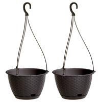 Prosperplast 2x stuks hangende plantenpot/bloempot kunststof dia 22 cm/hoogte 14 cm donkerBruin
