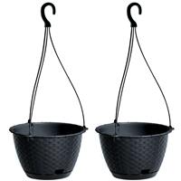 Prosperplast 2x stuks hangende plantenpot/bloempot kunststof dia 22 cm/hoogte 14 cm Antraciet