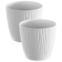 Prosperplast 2x stuks stijlvolle kunststof plantenpot/bloempot dia 24 cm/hoogte 22.5 cm Waves Wit