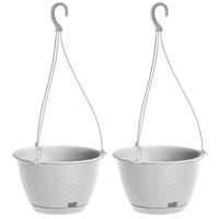 Prosperplast 2x stuks hangende plantenpot/bloempot kunststof dia 22 cm/hoogte 14 cm parel Wit