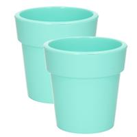 Hega Hogar Set van 2x stuks basic plantenpotten/bloempotten kunststof dia 25 cm/hoogte 25 cm pastel Groen