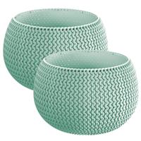 Prosperplast Set van 2x stuks plantenpotten/bloempotten kunststof dia 14.5 cm en hoogte 11 cm in het mintgroen voor binnen/buiten