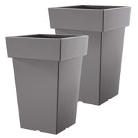Prosperplast 2x stuks hoge kunststof plantenpot/bloempot Square 19 cm/hoogte 29 cm steenGrijs