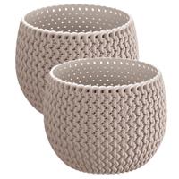 Prosperplast Set van 2x stuks plantenpotten/bloempotten kunststof dia 14.5 cm en hoogte 11 cm in het beige/Taupe