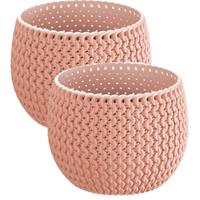 Prosperplast Set van 2x stuks plantenpotten/bloempotten kunststof dia 14.5 cm en hoogte 11 cm in het zalm Roze