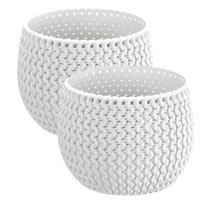 Prosperplast Set van 2x stuks plantenpotten/bloempotten kunststof dia 14.5 cm en hoogte 11 cm in het parel Wit