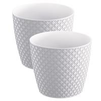 Prosperplast 2x stuks orient stijl plantenpot/bloempot kunststof dia 26 cm en hoogte 23 cm in het parel Wit