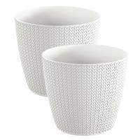 Prosperplast Set van 2x stuks stijlvolle plantenpotten/bloempotten kunststof dia 26 cm en hoogte 23 cm in het parel Wit