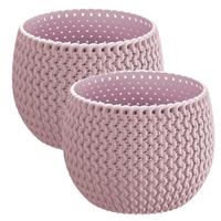 Prosperplast Set van 2x stuks plantenpotten/bloempotten kunststof dia 14.5 cm en hoogte 11 cm in het midden Roze