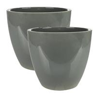 Steege 2x stuks plantenpot/bloempot in een strakke Scandinavische look antraciet Dia 20 cm en Hoogte 19 cm glanzend