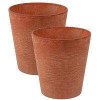 Steege 2x stuks plantenpot/bloempot tijdloze natuursteen look Dia 22 cm en Hoogte 20 cm in het Artstone light terra cotta voor binnen/buiten