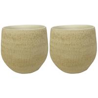 Steege Set van 2x stuks plantenpotten/bloempotten in een strakke Modern design look zand/beige Dia 18 cm en Hoogte 16 cm