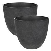 Steege 2x stuks plantenpot/bloempot in een natuursteen look Dia 23 cm en Hoogte 20 cm in het Artstone Zwart