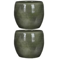 Mica Decorations 2x stuks bloempot in kleur glanzend groen keramiek voor kamerplant H18 x D20 cm- plantenpotten binnen