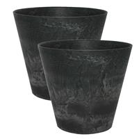 Steege 2x stuks plantenpot/bloempot tijdloze natuursteen look Dia 32 cm en Hoogte 29 cm in het Artstone Zwart