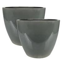 Steege 2x stuks plantenpot/bloempot in een strakke Scandinavische look antraciet Dia 33 cm en Hoogte 28 cm glanzend