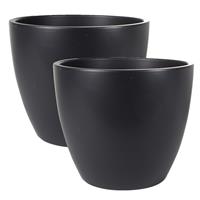 Steege 2x stuks plantenpot/bloempot in een strakke Scandinavische look zwart Dia 33 cm en Hoogte 28 cm glanzend