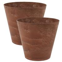 Steege 2x stuks plantenpot/bloempot tijdloze natuursteen look Dia 32 cm en Hoogte 29 cm in het Artstone dark terra cotta voor binnen/buiten