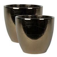 Steege 2x stuks plantenpot/bloempot in een strakke Scandinavische look goud Dia 33 cm en Hoogte 28 cm glanzend