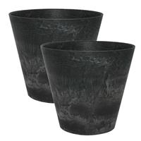 Steege 2x stuks plantenpot/bloempot tijdloze natuursteen look Dia 37 cm en Hoogte 34 cm in het Artstone Zwart