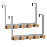 Berilo 3x Stuks deur kapstok zilver met 5 ophanghaken/knoppen 33 cm -