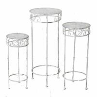 Bellatio Set van 3x lichtgrijze ronde brocante plantentafels/plantenstandaards 50/60/70 cm type Lilli -