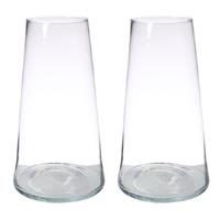 Shoppartners Set Van 2x Stuks Transparante Home-basics Vaas/vazen Van Glas 40 X 18 Cm Donna - Vazen