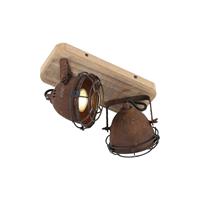qazqa Industriestrahler rostbraun mit Holz kippbar 2-Licht - Gina - Rostbraun