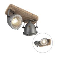 qazqa Industriespot Stahl mit Holz kippbar 2-Licht - Emado - Grau