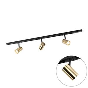 qazqa Schienensystem mit 3 Spots 1-phasig schwarz mit Gold - Jeana - Gold/Messing