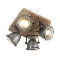 qazqa Industriespot Stahl mit Holz kippbar 4-Licht - Emado - Grau