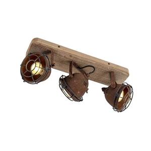 qazqa Industriestrahler rostbraun mit Holz kippbar 3-Licht - Gina - Rostbraun