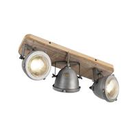 qazqa Industriespot Stahl mit Holz kippbar 3-Licht - Emado - Grau